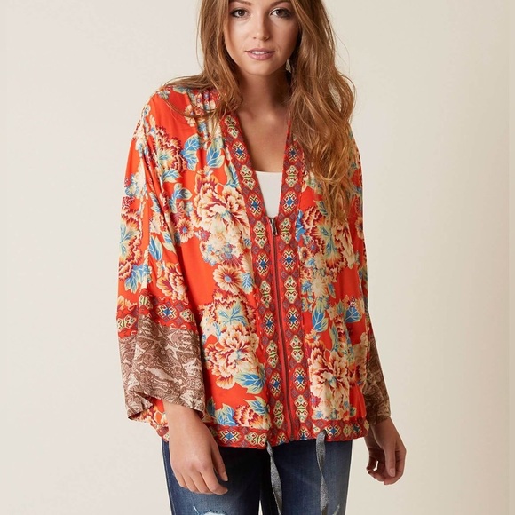 Free People Other - Free People Wildflower Bohemian Kimono Floral Print Front Zip Jacket XSMALL